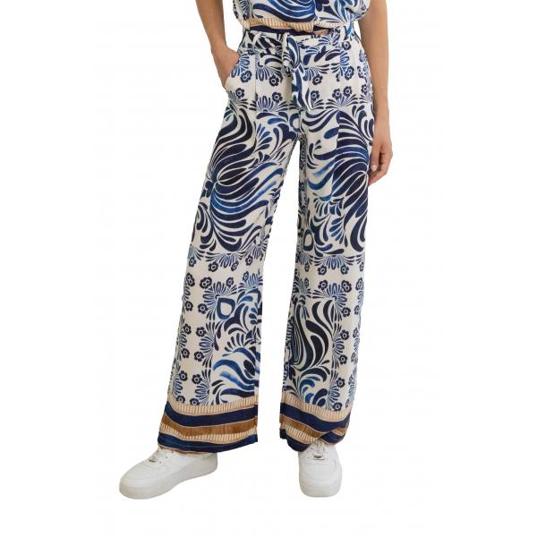 Pantalone  palazzo in viscosa con fascia fantasia 